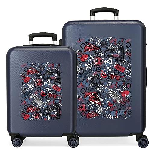 Movom free time set valigie multicolor 55/65 cm rigido abs chiusura a combinazione laterale 56l 6 kg 4 ruote bagaglio a mano