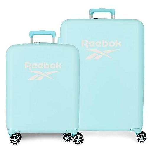 Reebok roxbury turquoise set valigia 55/70 cm rigida abs integrato lucchetto tsa 119.4l 6 kg 4 doppie ruote bagaglio a mano