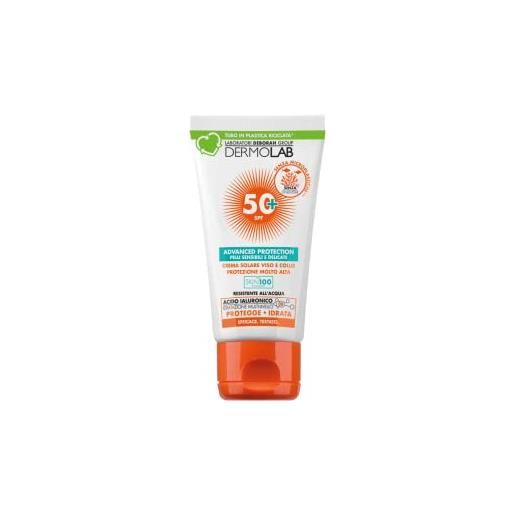 Dermolab - crema solare viso e collo, protezione molto alta spf 50+, per pelli sensibili e delicate, contrasta l'invecchiamento cutaneo e raggi uva, resistente all'acqua, dermatologicamente testato, 50ml