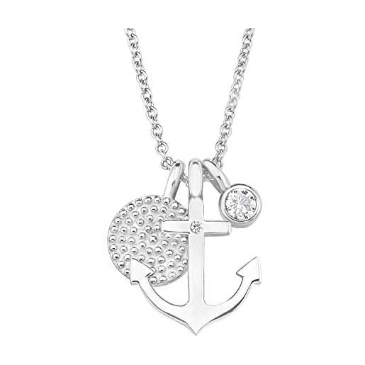 s.Oliver collana con ciondolo collana da donna in argento 925, con zirconia cubica sintetica, 40+5 cm, argento, ancora, viene fornita in una confezione regalo per gioielli, 2017246