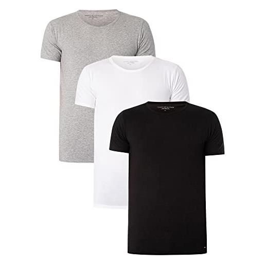 Tommy Hilfiger t-shirt maniche corte uomo scollo rotondo, multicolore (black/grey heather/white), s