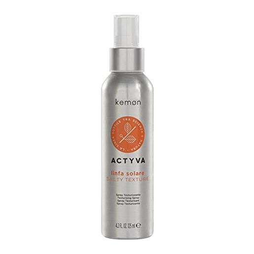 Kemon- actyva linfa solare salty texture, spray per capelli texturizzante con azione volumizzante, effetto idratante con succo di aloe, filtro uv - 125 ml