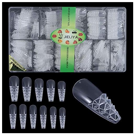Generic set di 500 unghie finte trapezoidali artificiali quadrate, smaltate colorate, stampa su unghie finte (1989-tx)