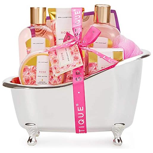 Spa luxetique set regalo per donne - beauty set da 8 pezzi, profumo di rosa, regalo di compleanno, spa con vasca decorativa, per donne, regali di natale, capodanno