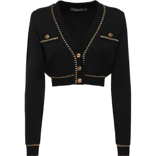 VERSACE cardigan cropped in lana check