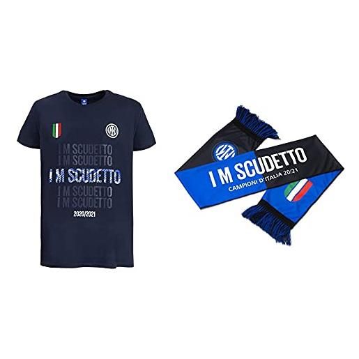 Inter i m scudetto campioni d'italia 2020 2021, champ int ts, blu, s & sciarpa i m scudetto 20-21, campioni d'italia, poliestere, unisex adulto, nero/blu, taglia unica