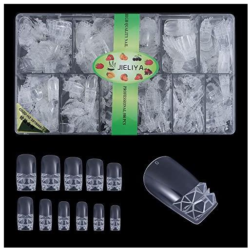 Generic set di 500 unghie finte trapezoidali artificiali quadrate, smaltate colorate, stampa su unghie finte (1989-sx)