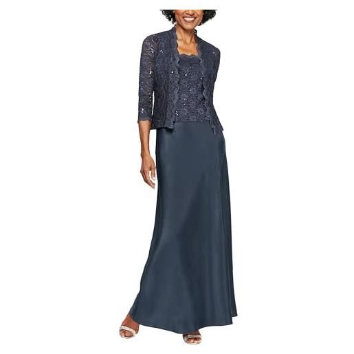 Alex Evenings two piece mother of the bride dress with lace jacket (petite and regular sizes) vestito per occasioni speciali, midnight, 44 (pacco da 2) donna