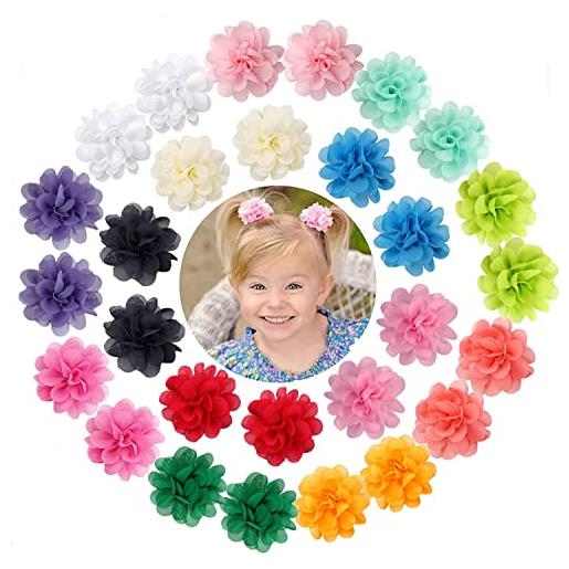 Hideya 30 pezzi 5 cm baby girl chiffon fiore capelli archi pieno orlo capelli barrettes accessori per bambini
