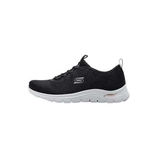 Skechers arch fit vista gleaming, sneaker donna, black engineered mesh with gold trim, 37.5 eu