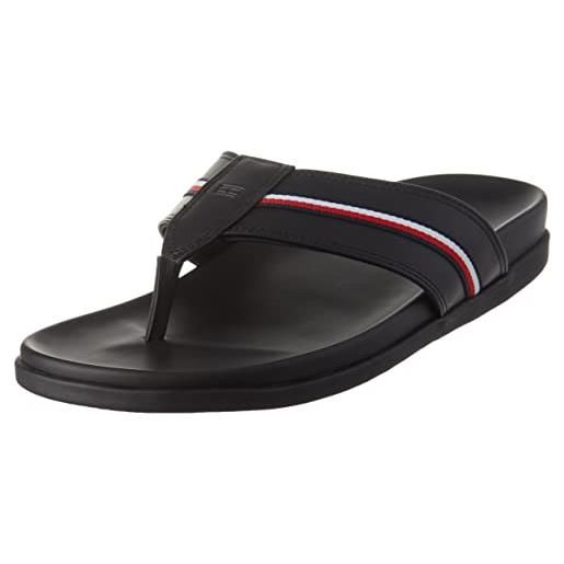 Tommy Hilfiger sandali infradito uomo leather toe post sandal in pelle, nero (black), 40 eu