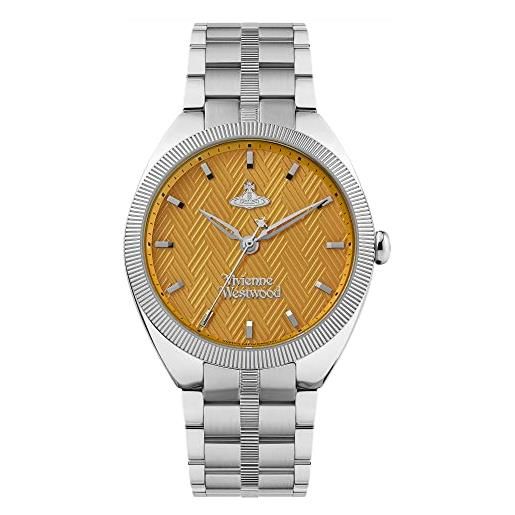 Vivienne Westwood orologio quarzo donna, misura cassa 37.00mm con quadrante arancione analogico e cinturino argento in cinturino in metallo vv281tnsl