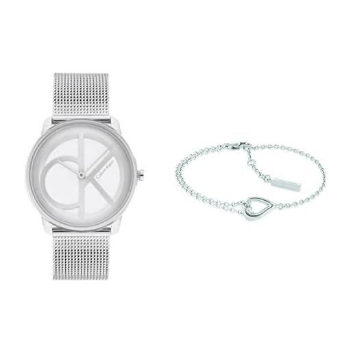 Calvin Klein orologio analogico al quarzo con quadrante argentato e braccialetto in acciaio inossidabile da donna