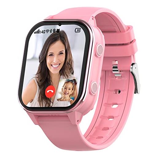 SEVGTAR smartwatch gps 4g con videochiamata, smart watch con immagini e messaggi vocali, orologio intelligente contapassi calorie musica wif bluetooth sos, adatto a bambini sopra i 5 anni, rosa
