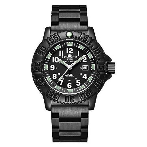 ADDIESDIVE orologio sportivo uomo militare quarzo quadrante 24 ore luminoso impermeabile 50m lunetta girevole acciaio inossidabile nero