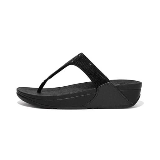 Fitflop lulu crystal embellished toe-post sandals, ciabatte donna, tutto nero, 40 eu