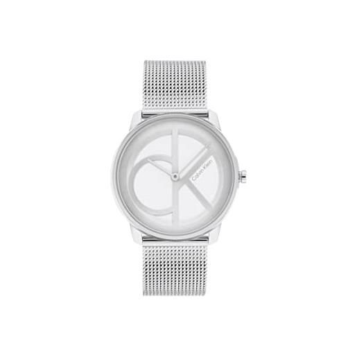 Calvin Klein orologio analogico al quarzo unisex con cinturino in maglia metallica in acciaio inossidabile argentato - 25200032