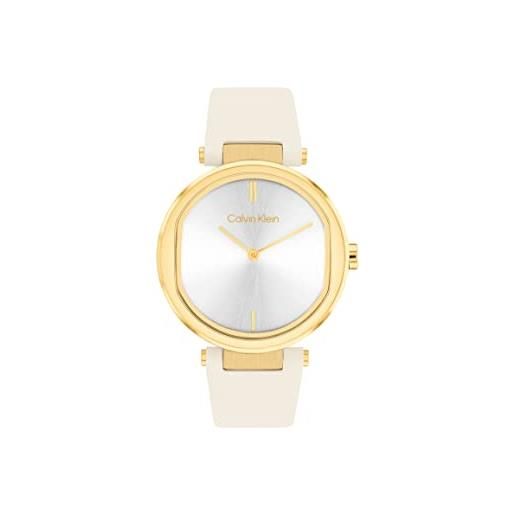 Calvin Klein orologio analogico al quarzo da donna con cinturino in pelle, beige - 25200254