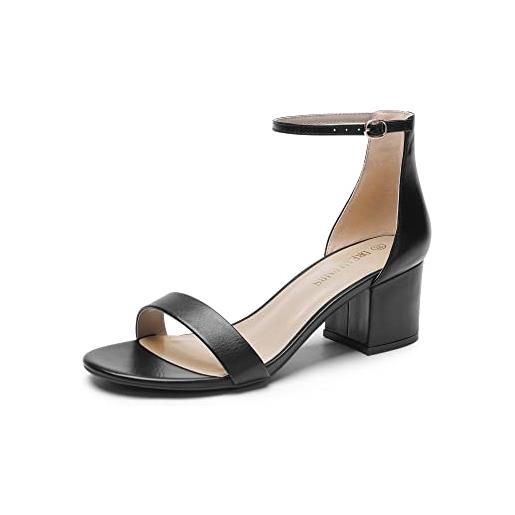 DREAM PAIRS sandalo elegante donna con tacco basso e largo scarpe con tacco classico con punta arrotondata fibbie ed eleganti cinturini estivi nero-pu low-chunk-e taglia 37 (eur)