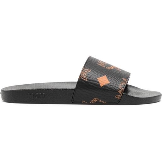 MCM sandali slides con stampa maxi visetos - nero
