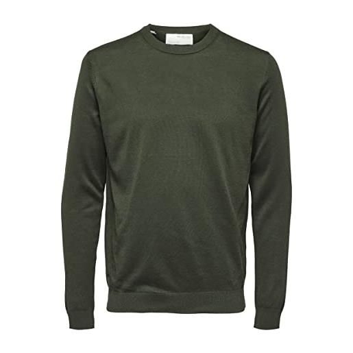 SELECTED HOMME slhtown merino coolmax knit crew b noos maglione, notte foresta, s uomo