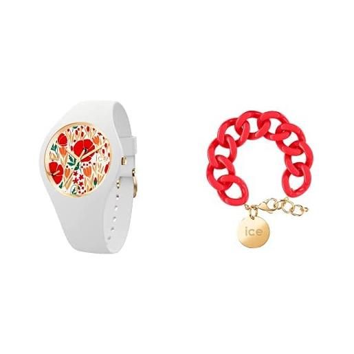 ICE-WATCH orologio analogico al quarzo donna con cinturino in silicone 020512 + - chain bracelet - red passion - gold - bracciale in maglia rossa xl da donna con medaglia d'oro (020929)