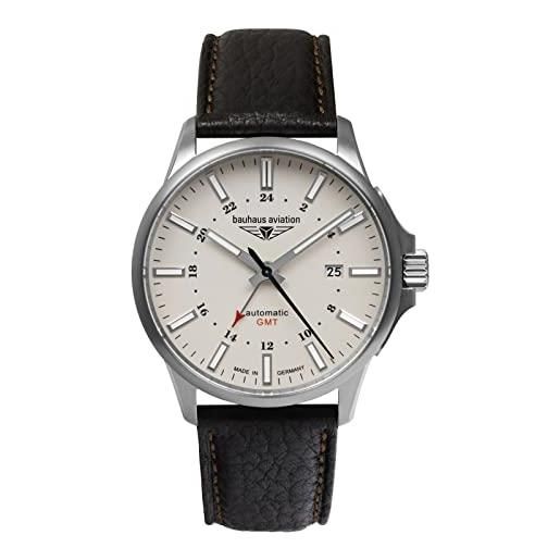 Bauhaus aviation orologio da uomo con cinturino in pelle titanio automatico gmt 10 atm vetro zaffiro data 2868-5
