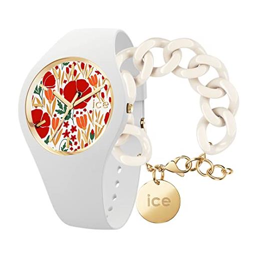 ICE-WATCH orologio analogico al quarzo donna con cinturino in silicone 020512 + chain bracelet - almond skin - bracciale in maglia bianca xl da donna con medaglia d'oro (020353)