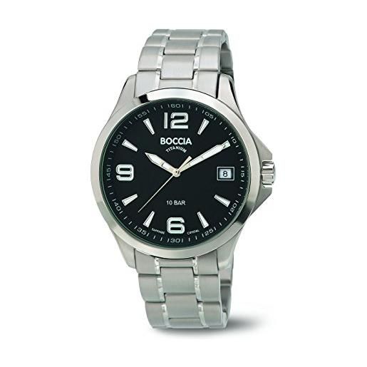 Boccia-orologio da uomo al quarzo con display analogico e braccialetto in titanio 3591-02 b, colore: argento