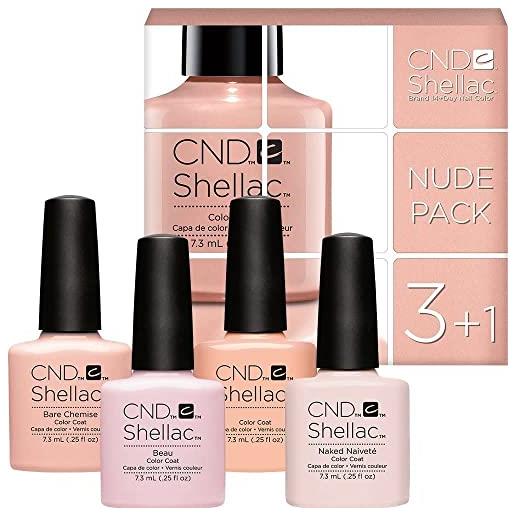 CND shellac nail nude colour set, bare chemise/beau/dandelion/naked naivete - 7.3 ml