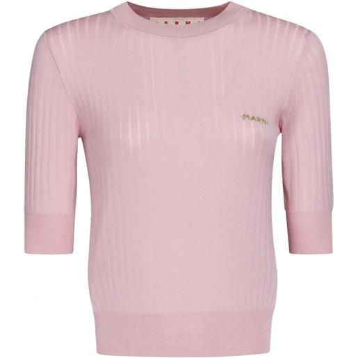 Marni maglione a coste con ricamo - rosa