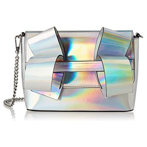 Pinko aika clutch mini eco specchiat, borsa donna, zzfo_argento-old silver, taglia unica