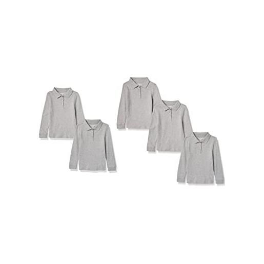Amazon Essentials polo in interlock a maniche lunghe stile uniforme bambine e ragazze, pacco da 5, grigio medio puntinato, 6-7 anni