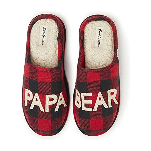Dearfoams papa bear - pantofole a zoccolo da uomo, rosso (red plaid), 45/46 eu