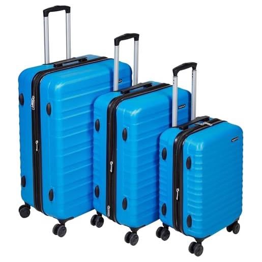 Amazon Basics - set da 3 pezzo trolley rigidi con rotelle girevoli, (55 cm, 68 cm, 78 cm), blu chiaro