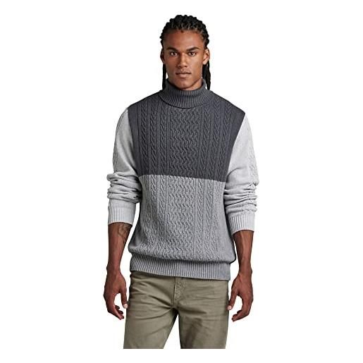 G-STAR RAW men's cable color block loose turtle knit, multicolore (lt shadow htr/medium grey htr/grey htr d22482-d239-d561), s
