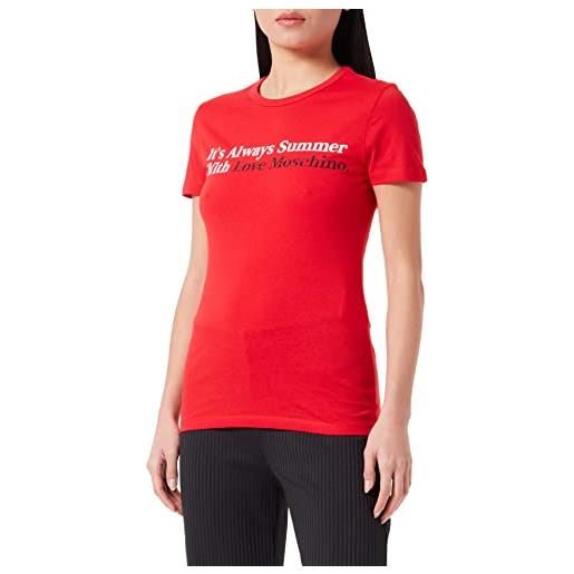 Love Moschino slim fit a maniche corte con stampa estiva e dettagli glitterati t-shirt, colore: rosso, 46 donna