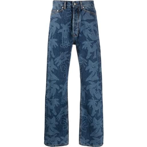 Palm Angels jeans palmity con stampa - blu
