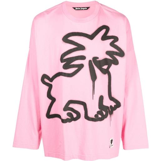 Palm Angels t-shirt spray leon a maniche lunghe - rosa