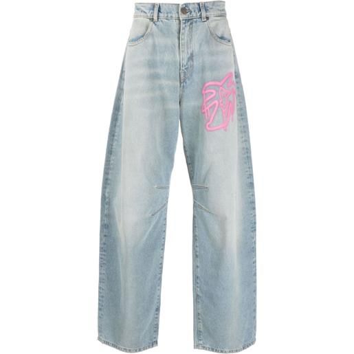 Palm Angels jeans a gamba ampia con stampa - blu