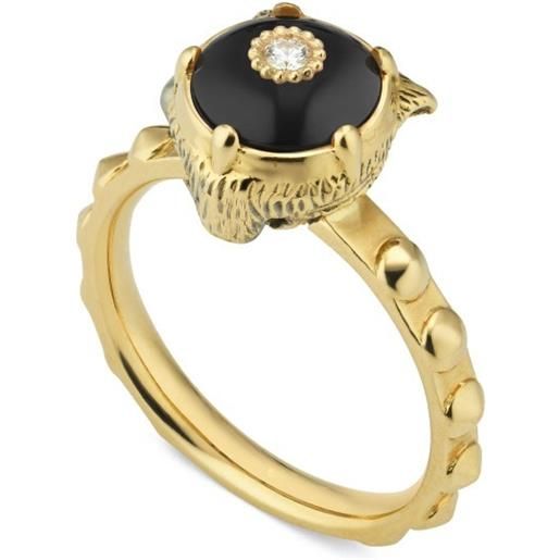 Gucci Gioielli anello gucci le marché des merveilles in oro giallo, con onice nero e diamanti con testa di felino