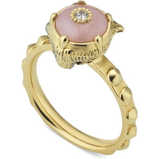 Gucci Gioielli anello gucci le marché des merveilles in oro giallo, con opale rosa e diamanti con testa di felino