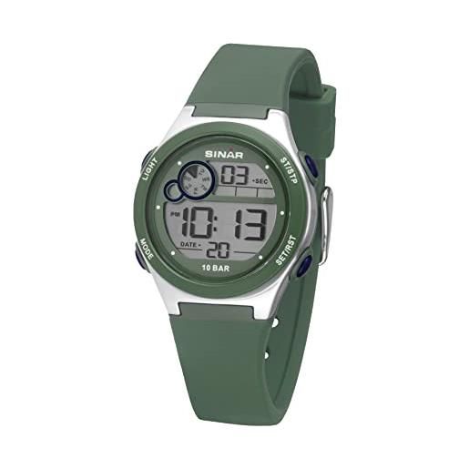 Sinar xf-68-3 - orologio da polso per ragazzi, digitale, al quarzo, 10 bar, con allarme, luce el e cinturino in silicone, verde oliva, blu, verde, sportivo