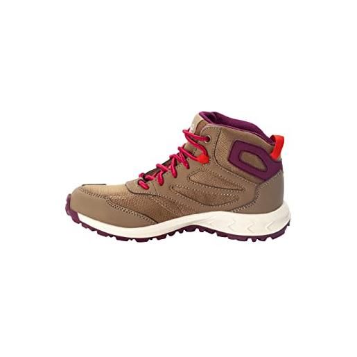 Jack Wolfskin woodland texapore mid k, scarpe da passeggio, unisex - bambini e ragazzi, brown pink, 35 eu