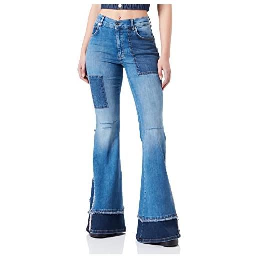Love Moschino maxi flare fit 5-pocket trousers pantaloni casual, medium blue denim, 29 da donna
