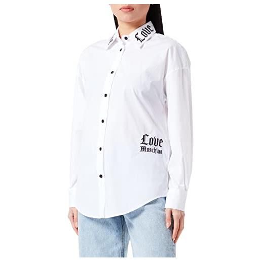 Love Moschino maglietta a maniche lunghe gotico sul colletto e logo ricamato maglia, bianco, 48 donna
