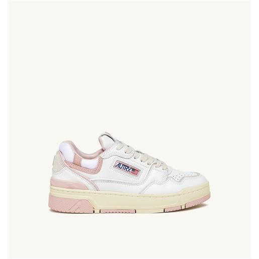 autry sneakers clc mid in pelle bianca e suede powder pink