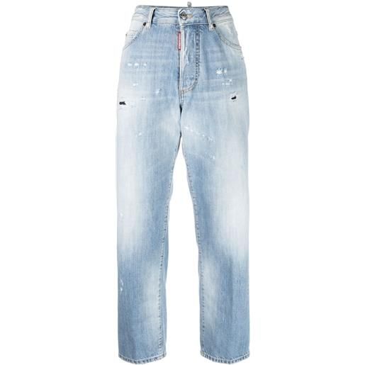 Dsquared2 jeans crop con effetto schiarito - blu