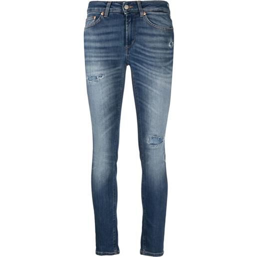 DONDUP jeans skinny crop con applicazione logo - blu