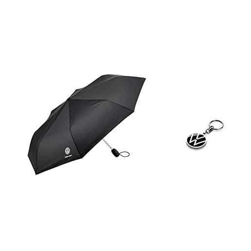 Volkswagen 000087602 k ombrello tascabile, nero & 000087010bq portachiavi con logo vw, unisex - adulto, nero, diametro 37 mm